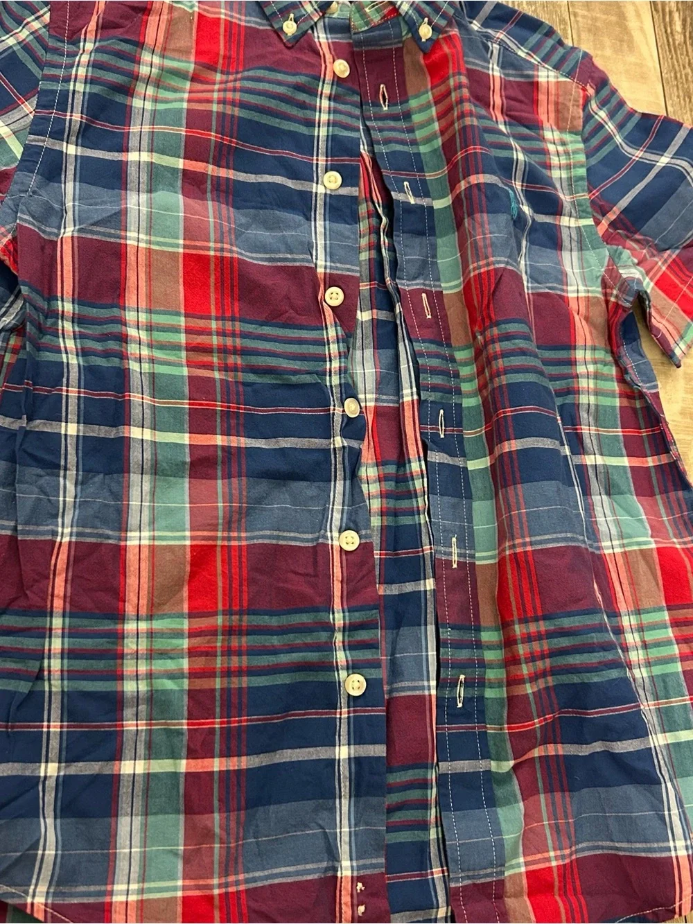 Ralph Lauren Red, Blue & Green Plaid Short-Sleeve Button-Down Shirt